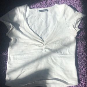 brandy melville white v neck cropped t